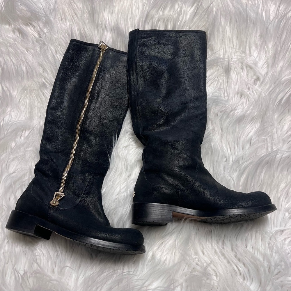 Jimmy Choo Black Heeled Boots with Gold Zipper *shine